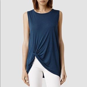 All Saints navy blue twist front Mellon tank top